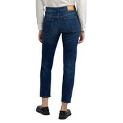 Replay Damen-Jeans, blau, gerades Bein, mit braunem Lederpatch