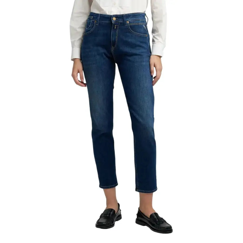 Replay Damen-Jeans aus blauem Straight-Leg-Denim mit Waschung am Oberschenkel
