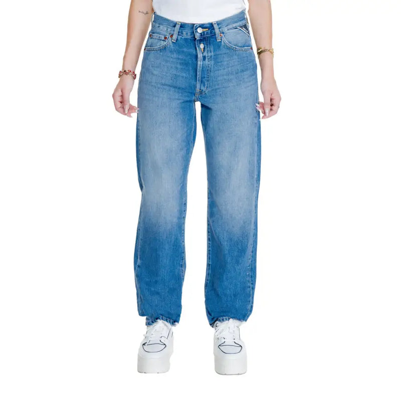 Replay Damen-Jeans mit hohem Bund, blauer Waschung und fünf Taschen