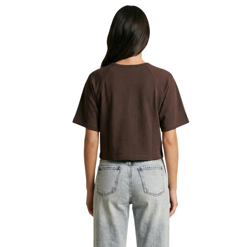 Replay women brown round neck short sleeve cropped t shirt made of soft fabric for casual wear