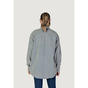 Replay women pinstripe shirt in blue with long sleeves and oversized fit featuring gray and white vertical stripes for spring summer
