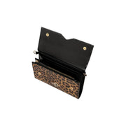 Replay women wallet leopard brown with shoulder strap featuring leopard print exterior black interior and gold hardware