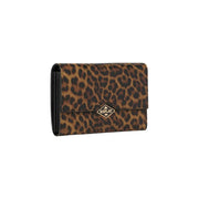Replay women wallet leopard print in brown with black trim gold-tone logo and shoulder strap w18cm sleek design
