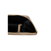 Replay women zip wallet beige with gold-toned leather clutch exterior and black interior with matching zipper pull