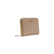 Replay women zip wallet beige leather with gold-tone hardware and subtle embossed logo showing inside pockets