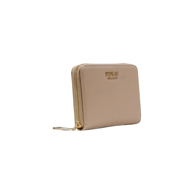 Replay women zip wallet beige leather with gold-tone hardware and subtle embossed logo showing inside pockets