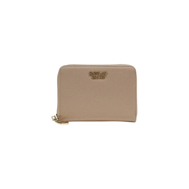 Beige textured leather Replay women zip-around wallet with gold-tone hardware and multiple inside pockets