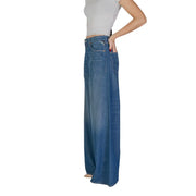 Replay women’s blue trousers high-waisted wide-leg denim jeans with classic stitching and front pockets in medium wash