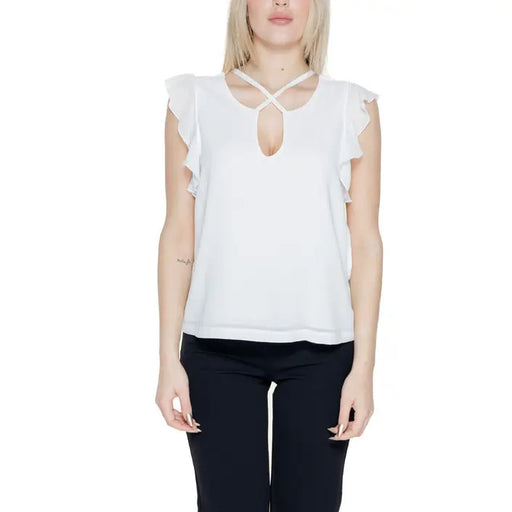 White sleeveless blouse with criss-cross neckline from Rinascimento for women
