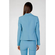 Rinascimento turquoise blazer in light blue tailored fabric with structured fit and subtle peak lapels