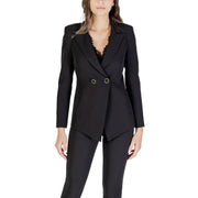 Woman wearing Rinascimento Women Black Blazer with V-neck and lapel detail