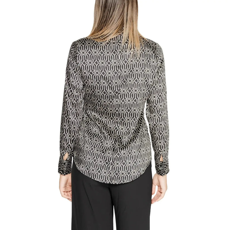 Rinascimento women polyester long sleeve blouse in black and white geometric pattern with subtle sheen