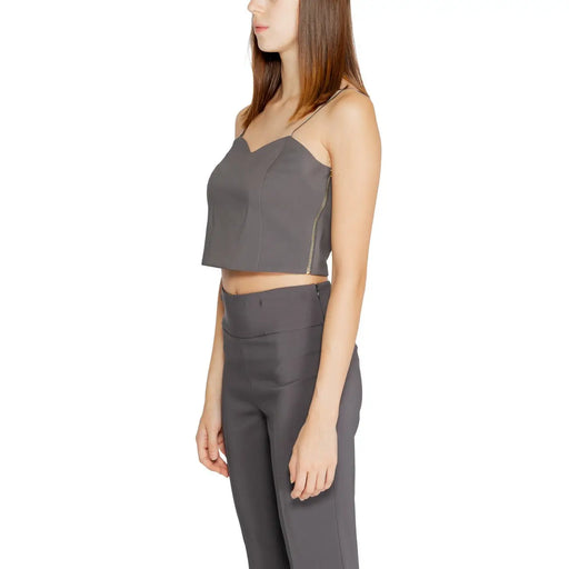 Rinascimento women tank top grey cropped camisole with thin straps and subtle gold side zipper detail