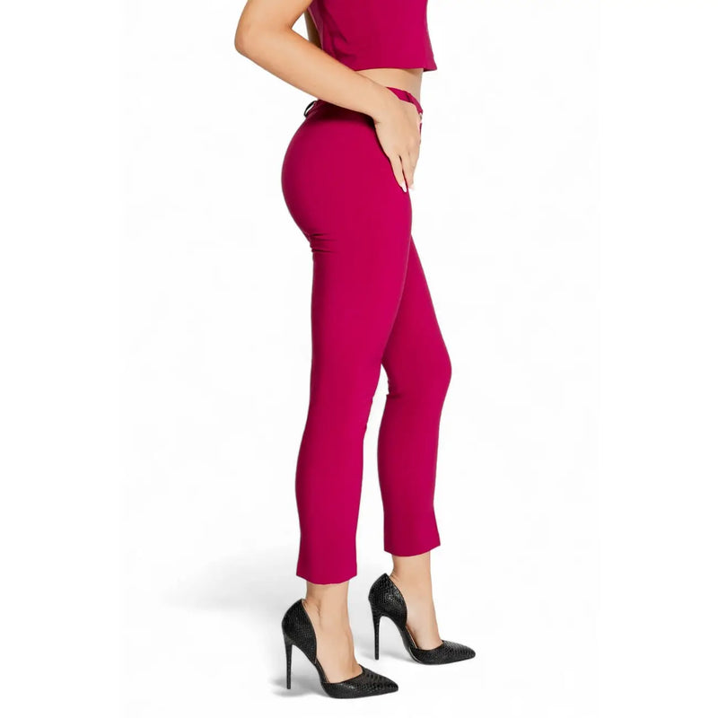Rinascimento women trousers in fuchsia high-waisted cropped polyester with bordeaux zip and sleek form-fitting design