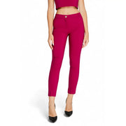 Rinascimento women trousers in fuchsia high-waisted cropped polyester with sleek design and single button closure