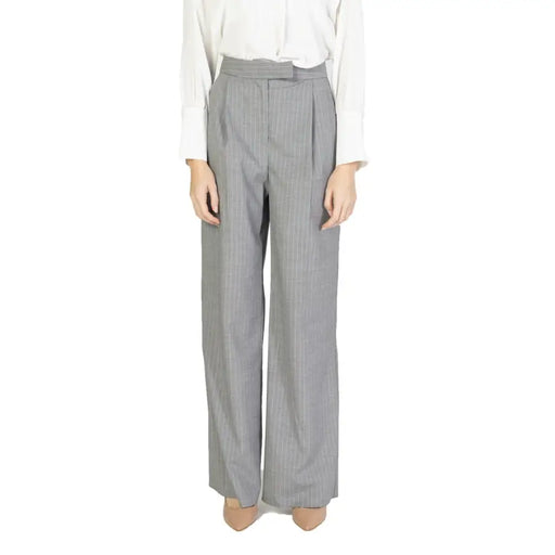 Gray pinstripe wide-leg trousers with matching belt from rinascimento womens pink pinstripe collection