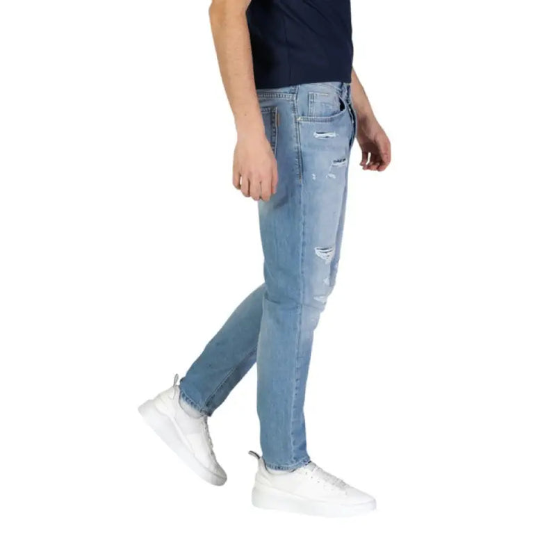 Antony Morato Blue Men Jeans with Worn Out Effect in Ripped Light Blue Design