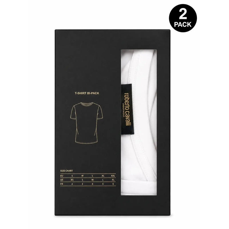 Roberto Cavalli Herren-Baumwollunterhemd, weiß, Kurzarm, 2er-Pack in einer eleganten schwarzen Markenbox
