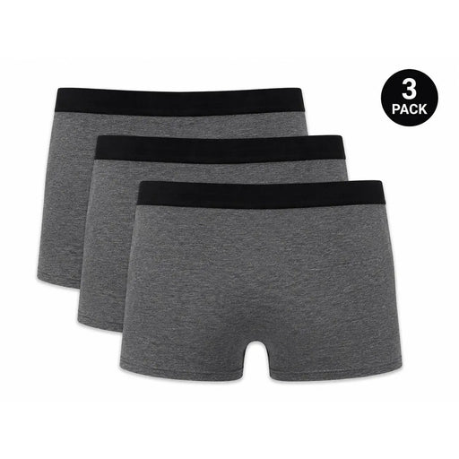 Lot de trois boxers Roberto Cavalli pour homme, en coton gris chiné, avec ceinture élastique noire et tissu gris chiné