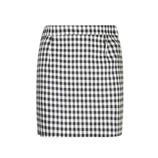 Black and white checkered wool blend mini skirt with drawstring waistband by roberto cavalli women multicolor