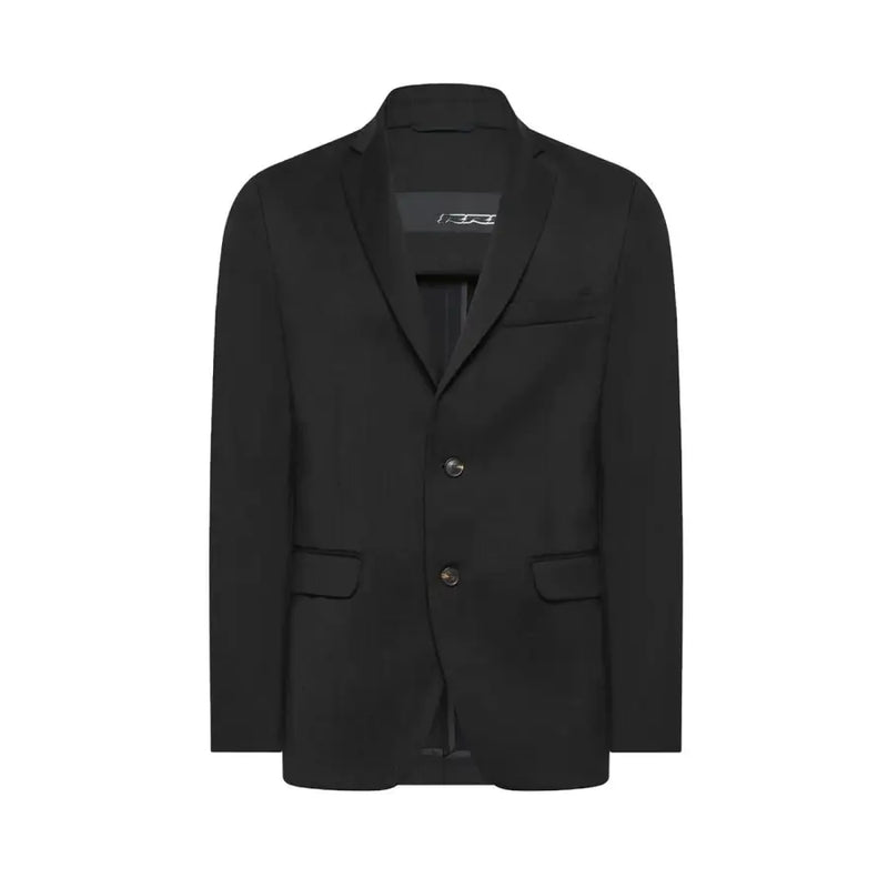 Blazer homme Rrd noir long en laine, coupe ajustée élégante, col en V plongeant et deux boutons sur le devant v29819