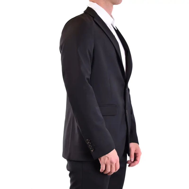 Blazer homme Rrd noir en laine longue, coupe cintrée, revers crantés, poignets à trois boutons, col en V plongeant v29819