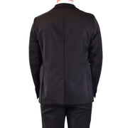 Blazer en laine noire cintrée pour homme, avec un décolleté en V plongeant et une coupe élégante et formelle.