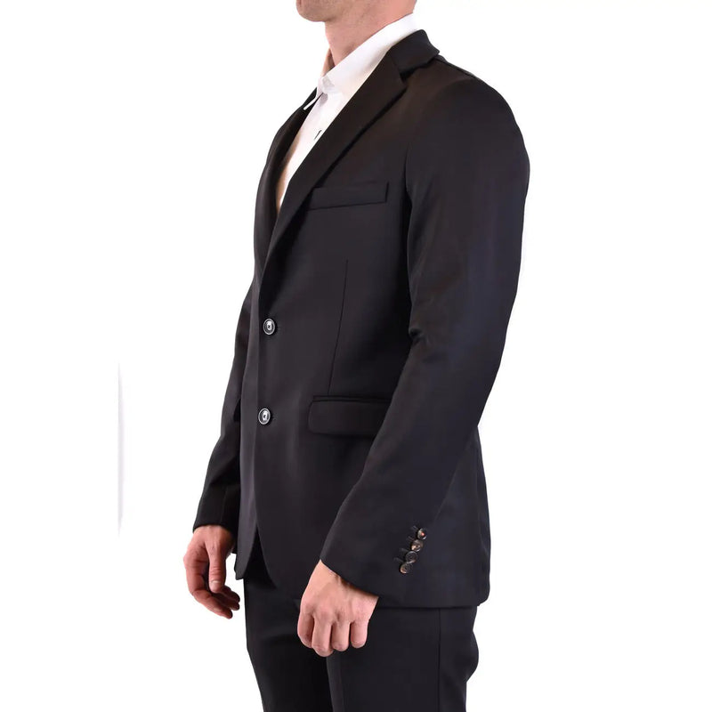 Rrd men blazer black double-breasted wool suit jacket with subtle texture and matching buttons v29819