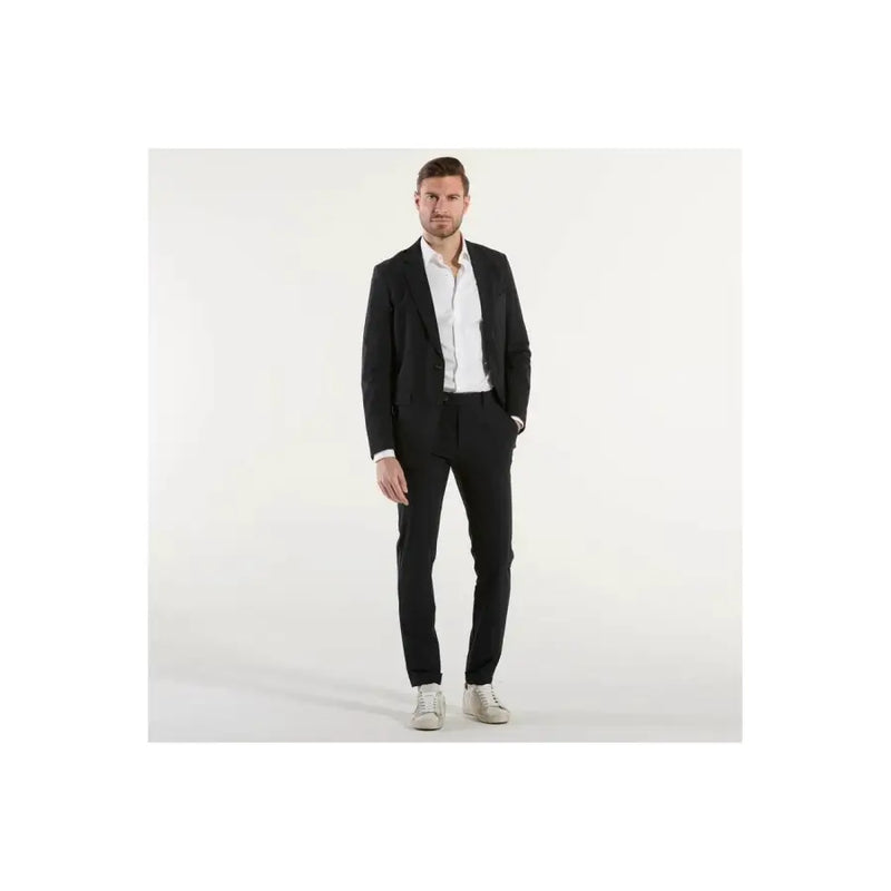 Black tailored Rrd men blazer with sleek modern cut and subtle texture ideal for formal and professional wear