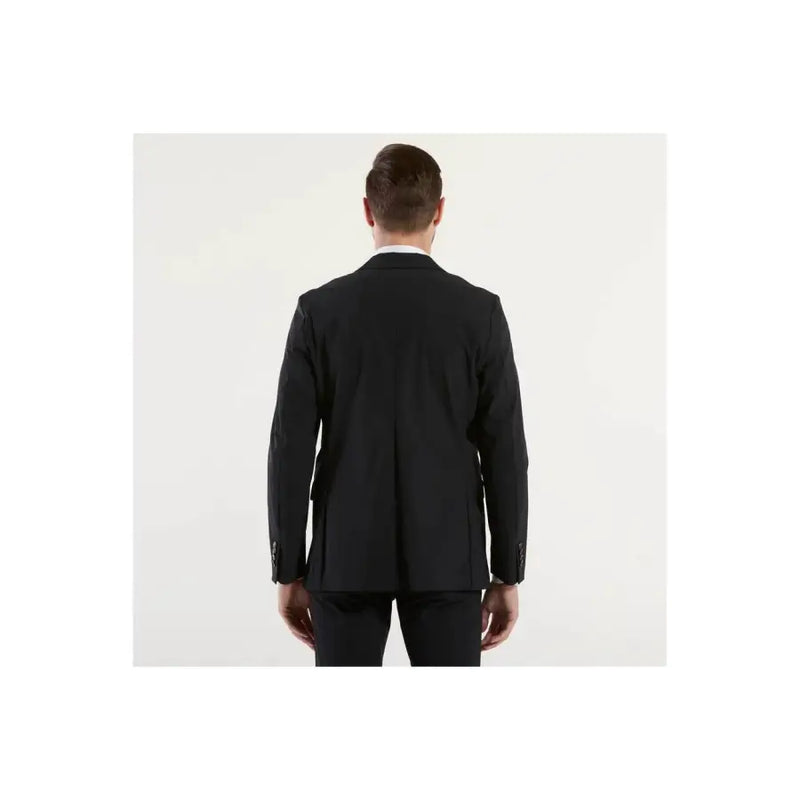 Rrd men blazer black tailored with sleek modern cut and subtle texture for formal and professional use