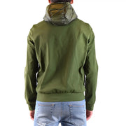 Rrd men green zip turtleneck jacket with olive green hood and shiny quilted inner lining for spring summer