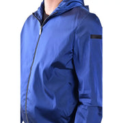 Blazer à capuche pour homme Rrd, veste zippée en polyester bleu roi brillant et élégant, avec fermeture éclair noire.