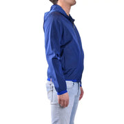 Blazer à capuche pour homme Rrd, veste zippée en nylon bleu avec poignets et ourlet côtelés assortis en polyester.