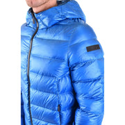 Rrd men jacket blue long hooded polyamide quilted puffer jacket with black zipper accents for fall winter