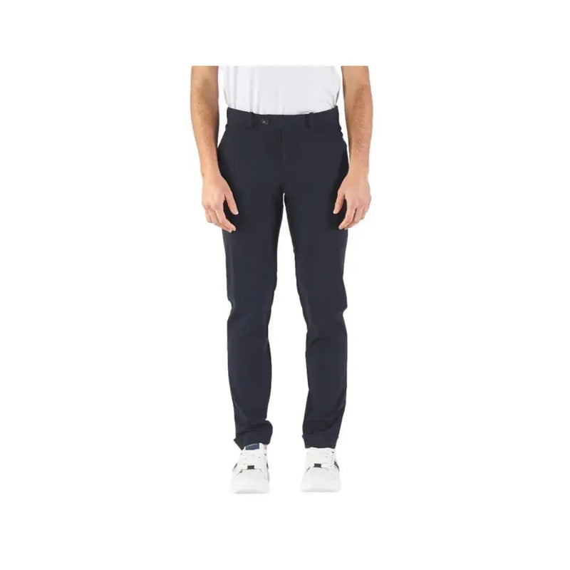 Navy blue slim-fit Rrd men trousers with tailored design and subtle stitching details for formal wear