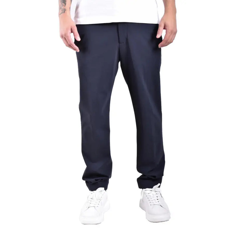 Rrd men trousers dark navy blue tapered-fit chino pants with subtle crease and elasticated cuffs