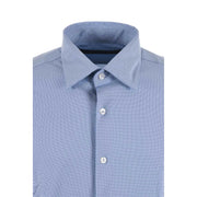 Chemise à boutons Rrd pour homme, en coton bleu clair, à motif à carreaux discret et col pointu impeccable.
