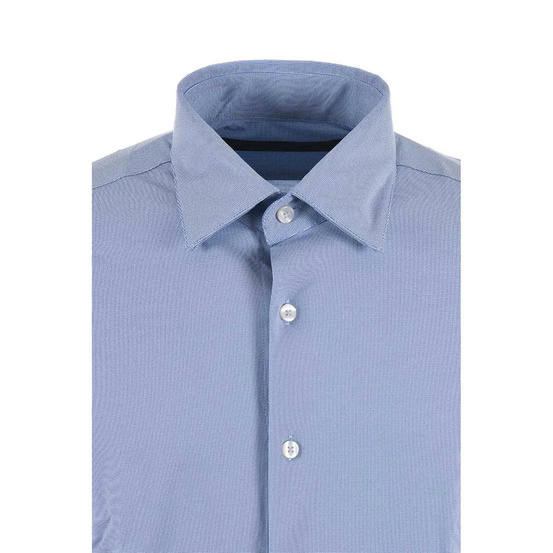 Chemise à boutons Rrd pour homme, en coton bleu clair, à motif à carreaux discret et col pointu impeccable.