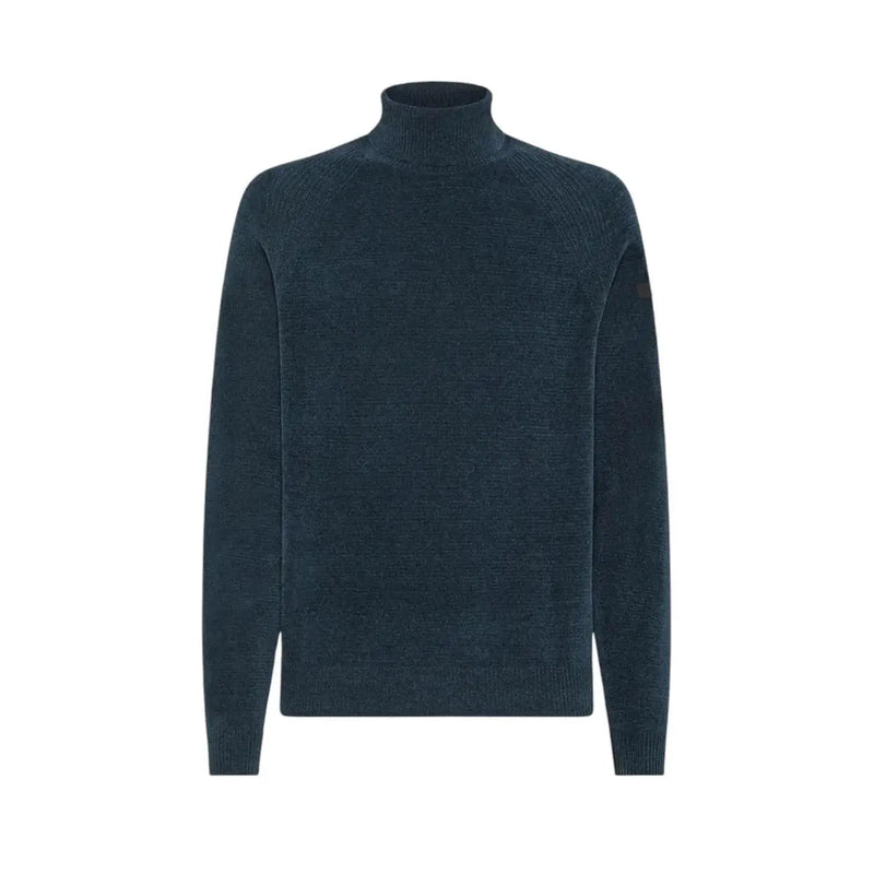 Pull à col roulé Rrd pour homme en maille côtelée bleu sarcelle foncé avec un motif texturé discret, vue de face