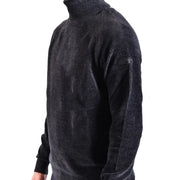 Pull à col roulé Rrd pour homme en maille texturée noire avec poignets côtelés et écusson de la marque sur la manche (vue de devant)