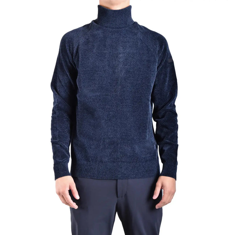 Pull à col roulé Rrd pour homme, bleu foncé, en maille texturée avec poignets côtelés, vue de face