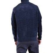 Pull à col roulé Rrd pour homme en maille texturée bleu foncé avec poignets et ourlet côtelés, vue de face