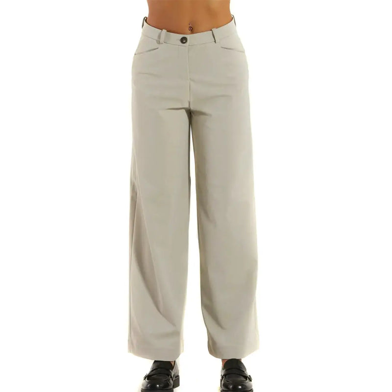 Beige rrd women trousers in polyamide elastane with wide-leg slim fit and subtle front pleats for a tailored look