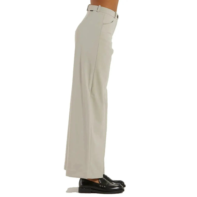 Beige RRD women trousers with wide-leg tailored fit and matching belt made of polyamide elastane fabric