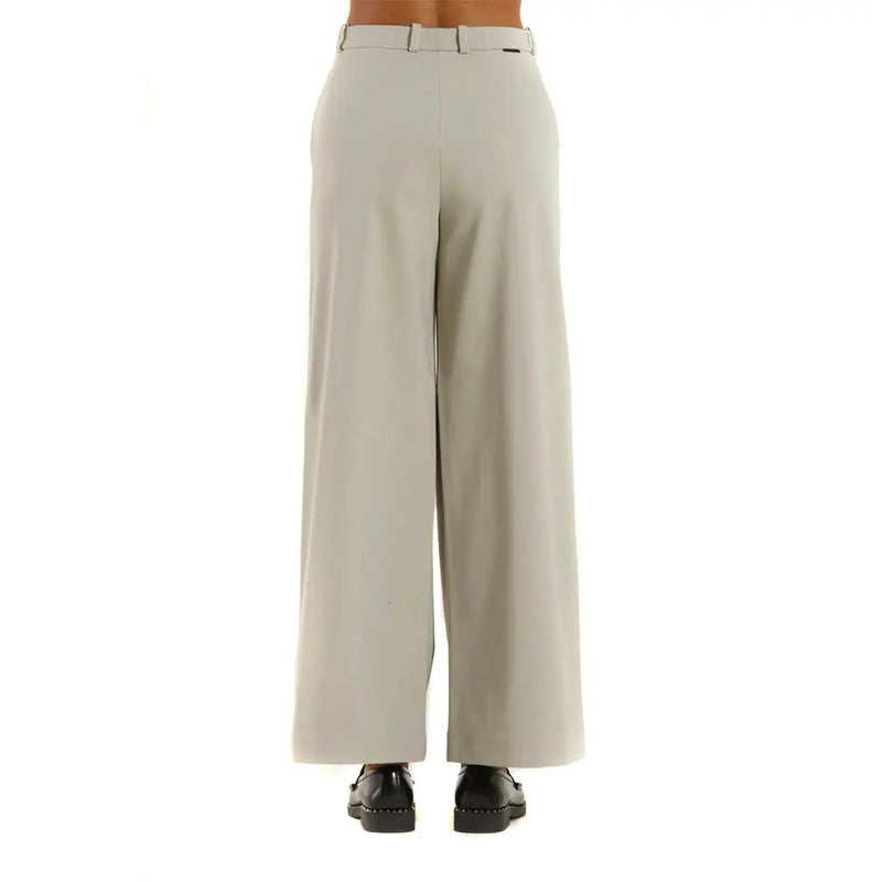 Beige wide-leg rrd women trousers with tailored fit and subtle belt loops made of white polyamide elastane fabric