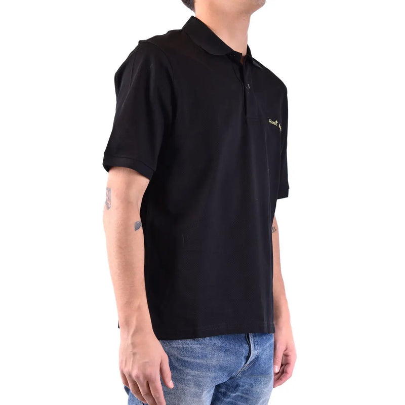 Schwarzes Baumwollpolohemd von Saint Laurent für Herren mit goldgesticktem Logo auf der Brust, Vorderansicht
