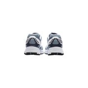 Saucony men blue synthetic sneakers with gray and white mesh upper and black heel tab accents visible in the back view