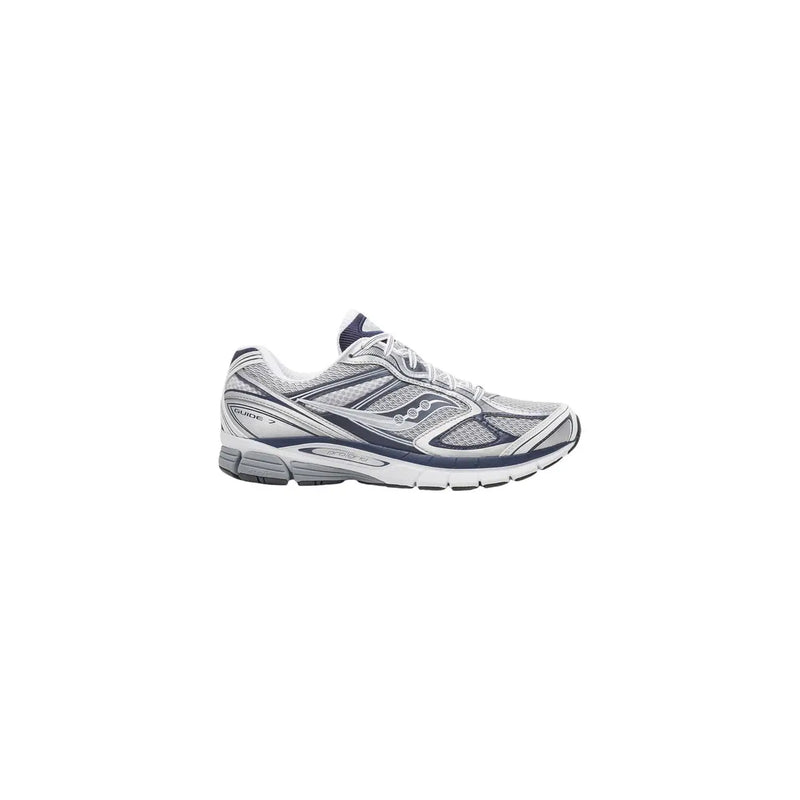 Saucony men sneakers grey textile progrid guide 7 with silver and navy mesh upper and synthetic overlays