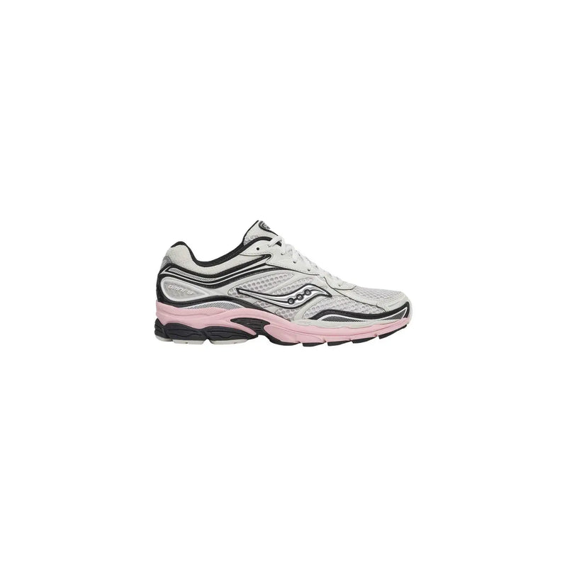 Saucony femmes baskets synthétiques blanches progrid Omni 9 avec tige en maille blanche accents noirs et semelle intercalaire rose tendre