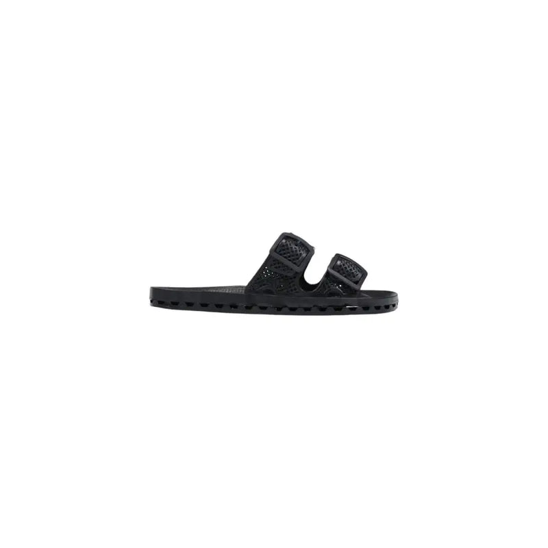 Sensi men slippers La Jolla urban black PVC open toe slide sandal with two adjustable strap buckles and perforated design